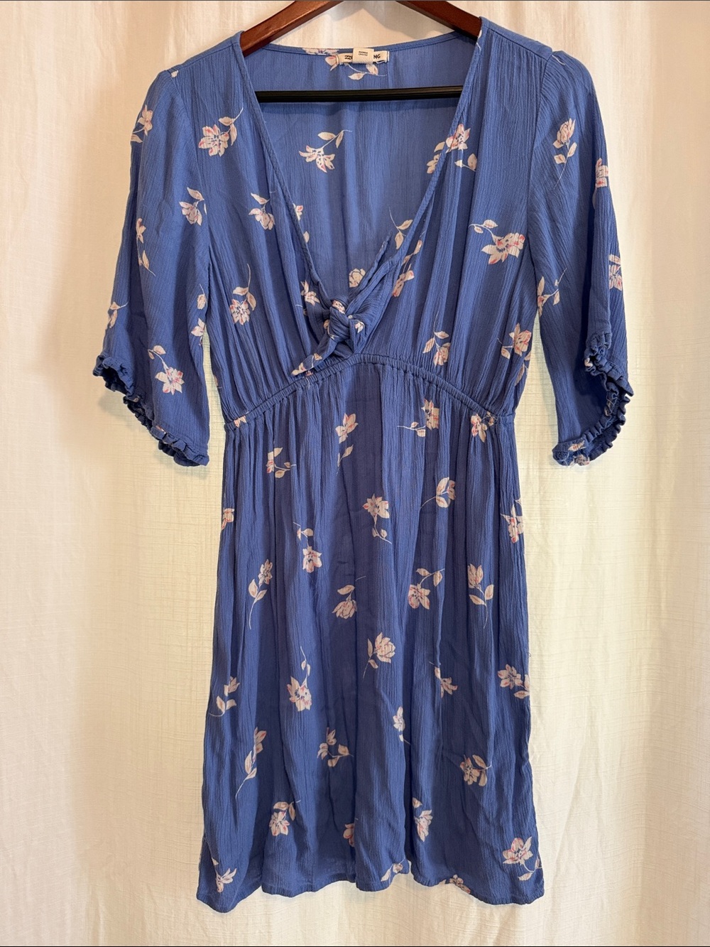 Billabong Blue Floral Knot-Front Mini Dress